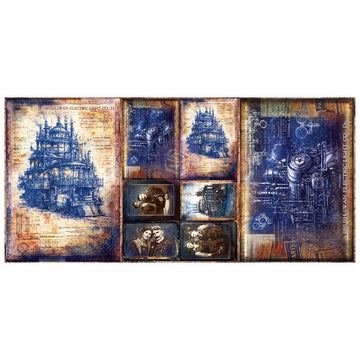 Finnabair A3 Decoupage Fiber Paper - Steambound Visions, 3pcs Finnabair A3 Decoupage Fiber Paper - Steambound Visions, 3pcs