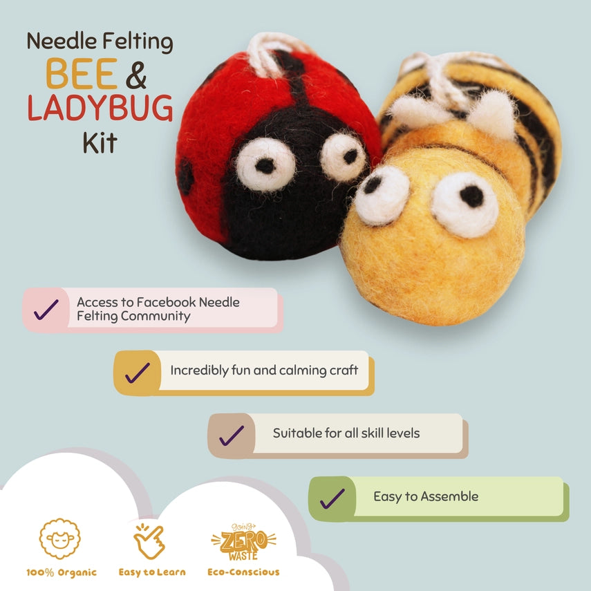 Bee and Ladybug Needle Felting Kit by Woolbuddy