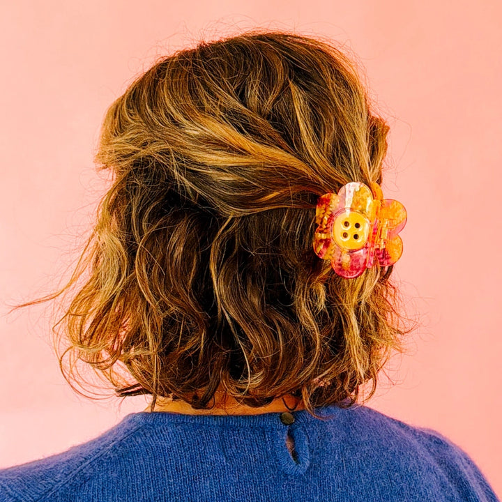 Sarah Hearts Daisy Button Pink and Yellow Hair Claw Clip