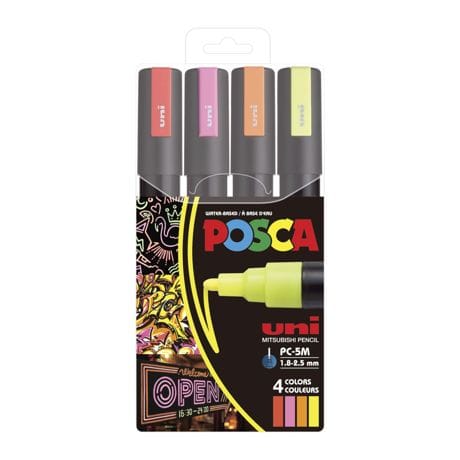 POSCA 5M Medium Bullet Tip 2.5mm Paint Marker Set of 4, Neon