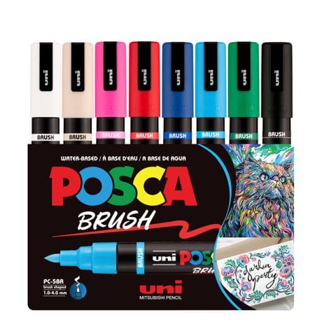 POSCA 5BR Paint Marker Brush Tip (1-4mm) , Set of 8