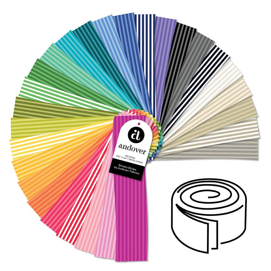 Simply Stripe by Andover Fabrics 2.5in Fabric Strip Roll, 40pcs Simply Stripe by Andover Fabrics 2.5in Fabric Strip Roll, 40pcs