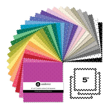 Simply Spot by Andover Fabrics 5in Fabric Squares, 42 pieces Simply Spot by Andover Fabrics 5in Fabric Squares, 42 pieces
