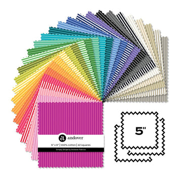 Simply Stripe by Andover Fabrics 5in Fabric Squares, 42 pieces Simply Stripe by Andover Fabrics 5in Fabric Squares, 42 pieces