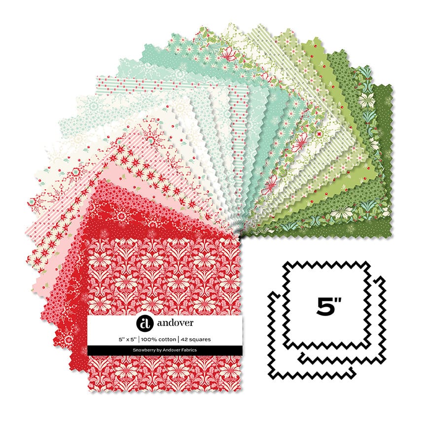 Snowberry by Andover Fabrics 5in Square Fabric Bundle, 42 pieces Snowberry by Andover Fabrics 5in Square Fabric Bundle, 42 pieces