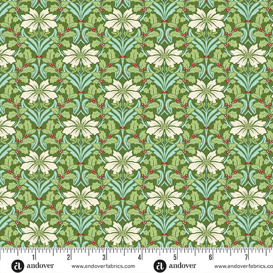 Snowberry by Andover Fabrics - Poinsettia, Spruce Snowberry by Andover Fabrics - Poinsettia, Spruce