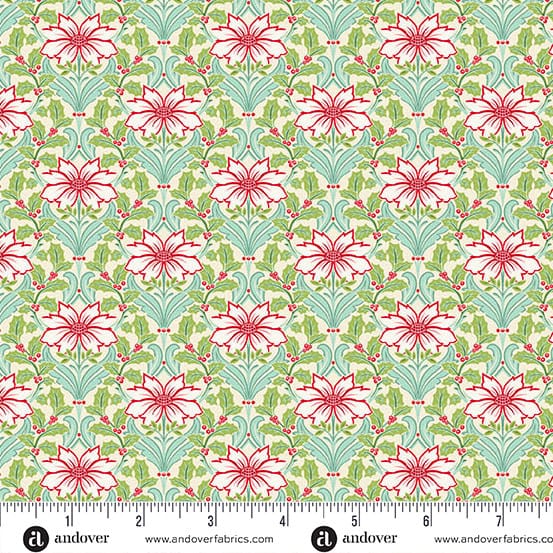 Snowberry by Andover Fabrics - Poinsettia, Frost Snowberry by Andover Fabrics - Poinsettia, Frost