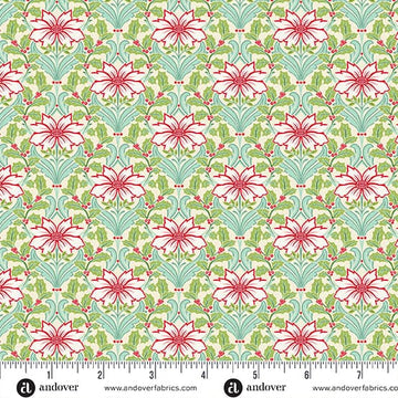 Snowberry by Andover Fabrics - Poinsettia, Frost Snowberry by Andover Fabrics - Poinsettia, Frost