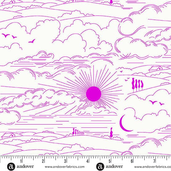 Purple landscape with sun and clouds