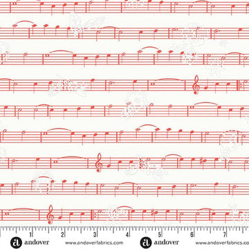 Red music notes on white fabric (72dpi-A-1222-R)