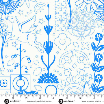 Blue floral fabric pattern with Pegasus, 72dpi