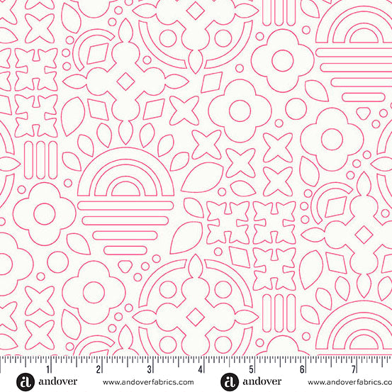 floral, geometric, pink outline.