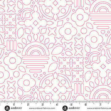 floral, geometric, pink outline.