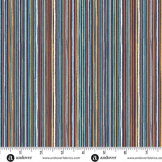 Orbit by Makower UK - Fine Stripe, Blue