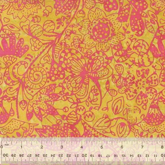 Yellow and pink floral fabric with ruler, 737Q-2-1-015Ud000004Xtl0IAC
