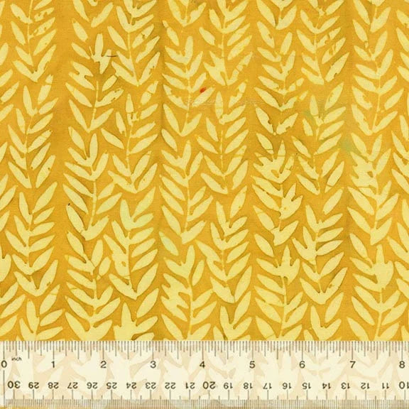 Yellow fabric with repeating leaf pattern, 741Q-14-1-015Ud