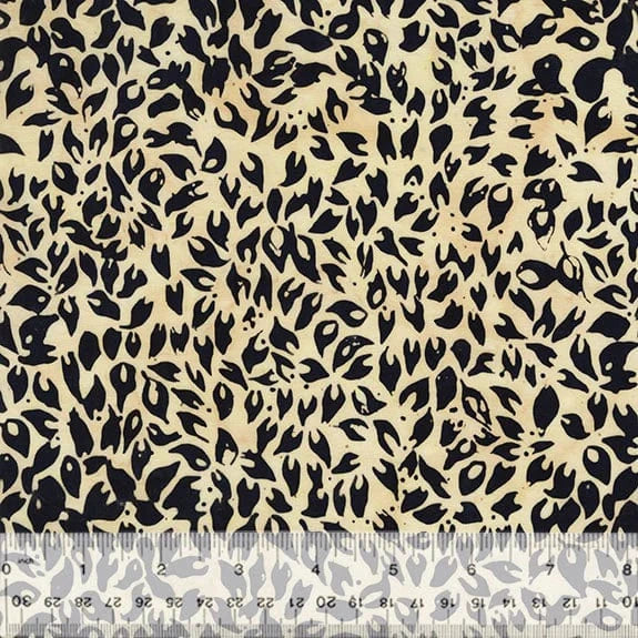 Black and cream leaf print fabric, 742Q-1-1-015, with ruler.
