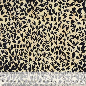 Black and cream leaf print fabric, 742Q-1-1-015, with ruler.