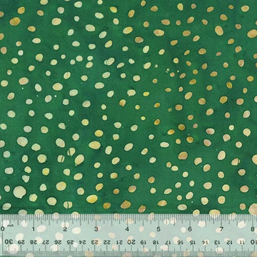 Green fabric with cream-colored spots, measuring 30 inches.