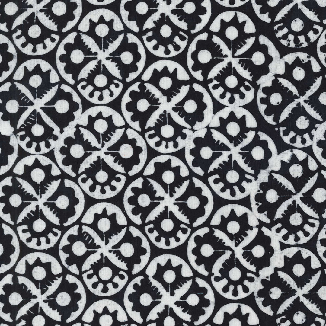 Dutch Days Batiks by Shayla Wolf - Flower Stamp, Tuxedo Flower Stamp Tuxedo | Dutch Days Batik Fabric by Shayla Wolf