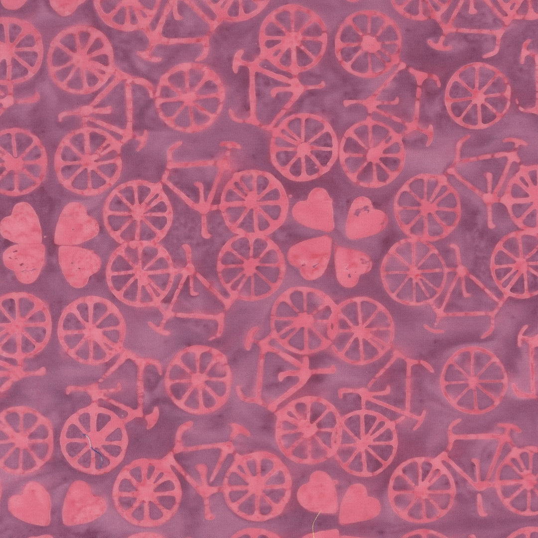 Dutch Days Batiks by Shayla Wolf - Bicycle Love, Raspberry Rose Bicycle Love Raspberry Rose | Dutch Days Batik Fabric by Shayla Wolf