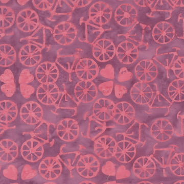 Dutch Days Batiks by Shayla Wolf - Bicycle Love, Raspberry Rose Bicycle Love Raspberry Rose | Dutch Days Batik Fabric by Shayla Wolf