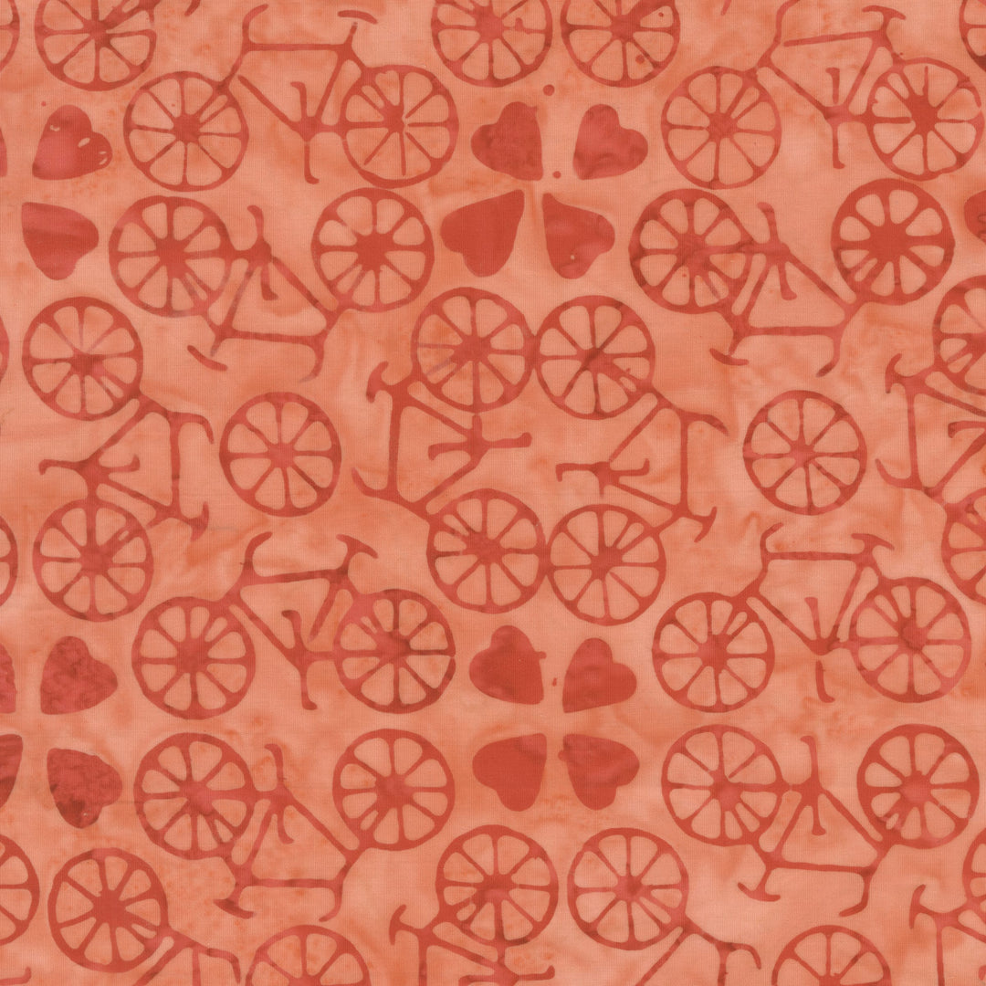 Dutch Days Batiks by Shayla Wolf - Bicycle Love, Blush Bicycle Love Blush | Dutch Days Batiks by Shayla Wolf, Cotton Fabric