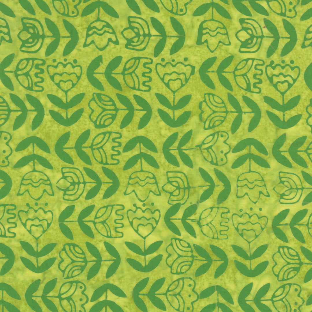 Dutch Days Batiks by Shayla Wolf - Tulip Study, Sprout Tulip Study Sprout | Dutch Days Batiks by Shayla Wolf, Cotton Fabric