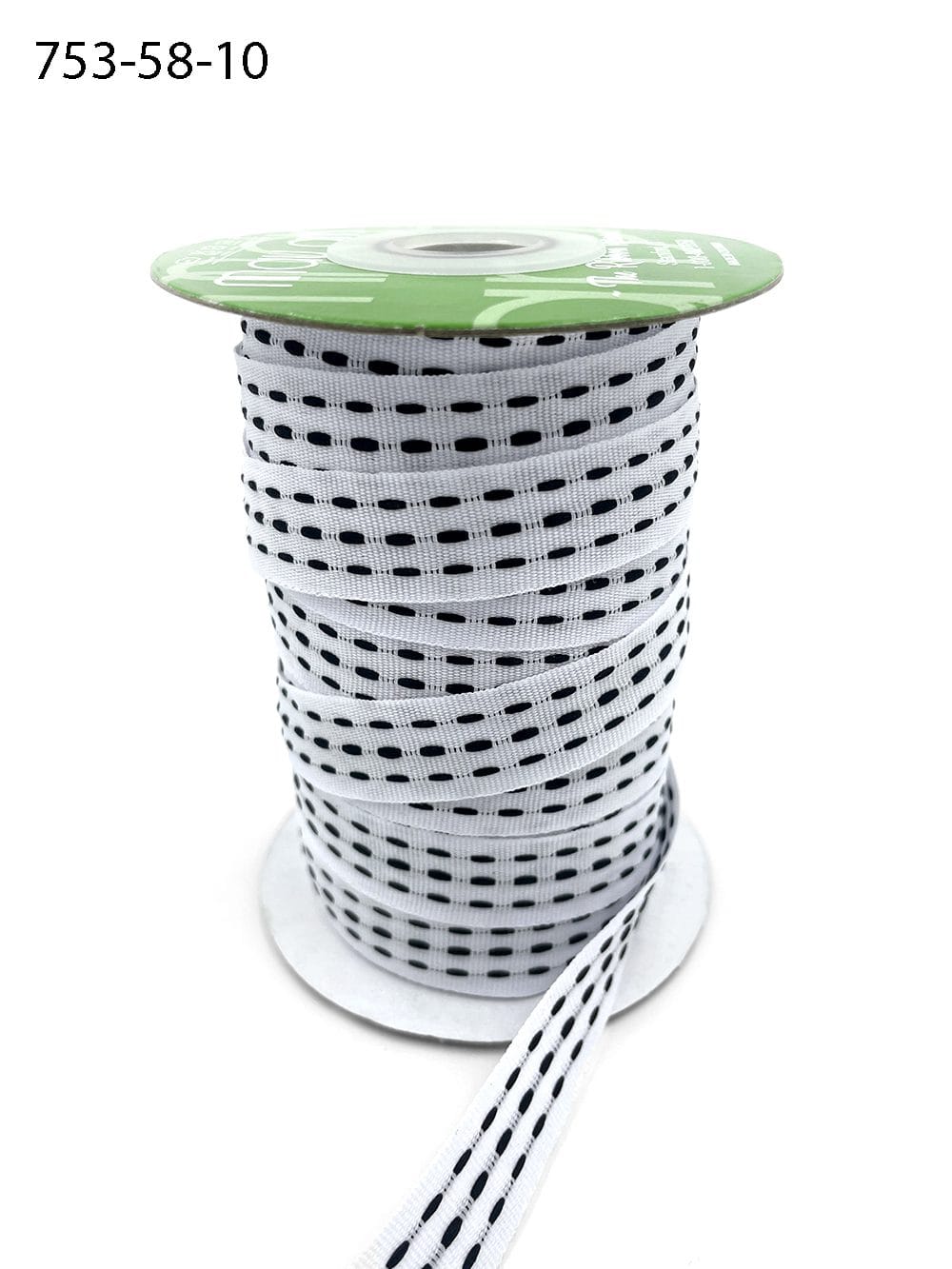 5/8in Triple Woven Thread with Woven Edge Ribbon, White/Black