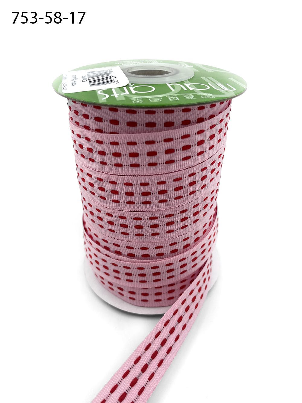 5/8in Triple Woven Thread with Woven Edge Ribbon, Pink/Red