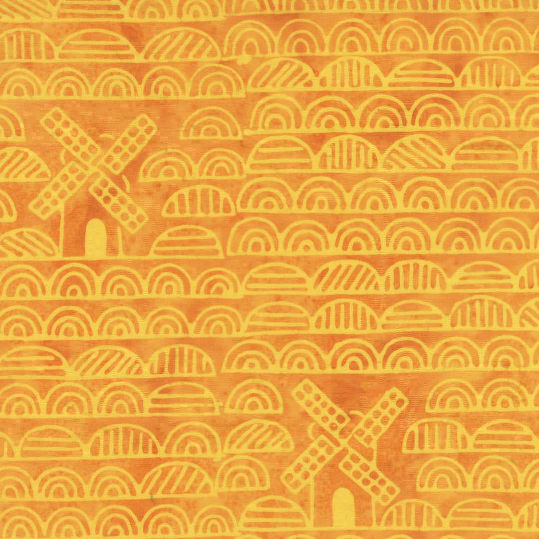 Dutch Days Batiks by Shayla Wolf - Windmills, Marmalade Windmills Marmalade | Dutch Days Batik Fabric by Shayla Wolf