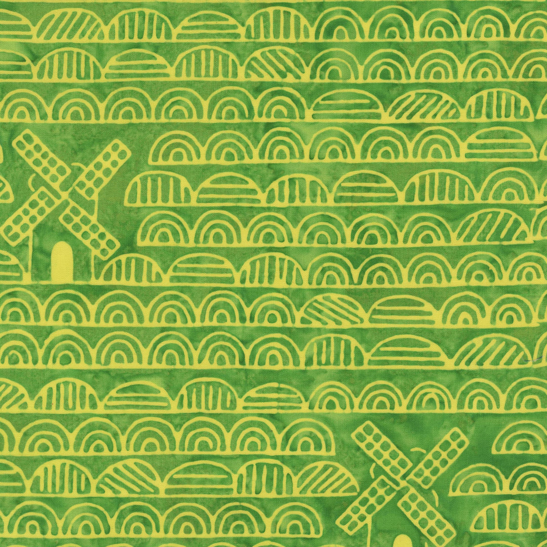 Dutch Days Batiks by Shayla Wolf - Windmills, Grasslands Windmills Grasslands | Dutch Days Batik Fabric by Shayla Wolf