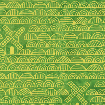 Dutch Days Batiks by Shayla Wolf - Windmills, Grasslands Windmills Grasslands | Dutch Days Batik Fabric by Shayla Wolf