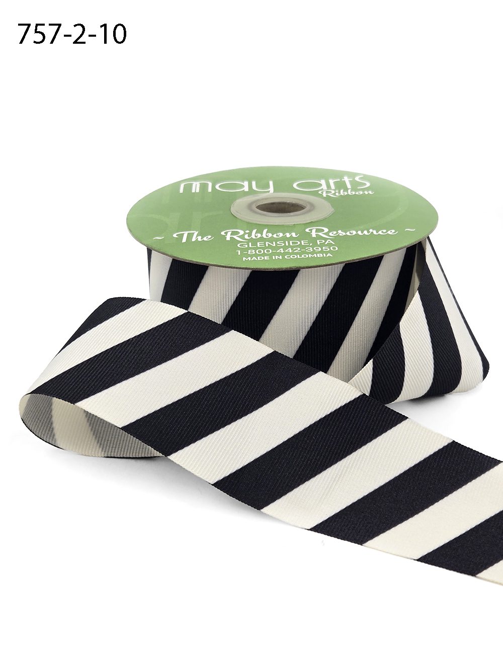 2in Diagonal Stripe Woven Edge Ribbon, Black/Ivory