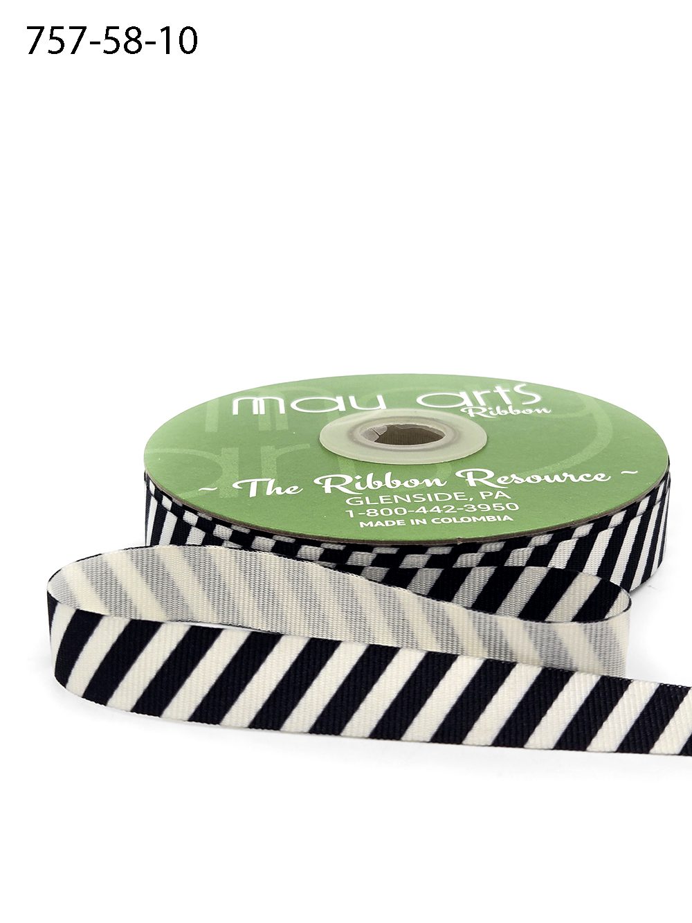 5/8in Diagonal Stripe Woven Edge Ribbon, Black/Ivory