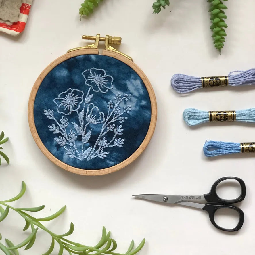 Cyanotype Florals - Flower Embroidery Kit For Beginners Cyanotype Florals - Flower Embroidery Kit For Beginners