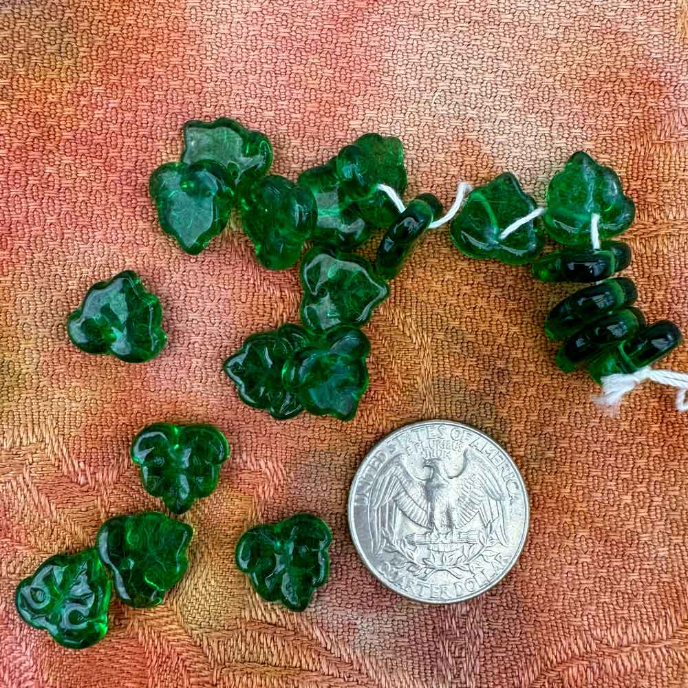 Glass Beads, Translucent Green Leaf Beads