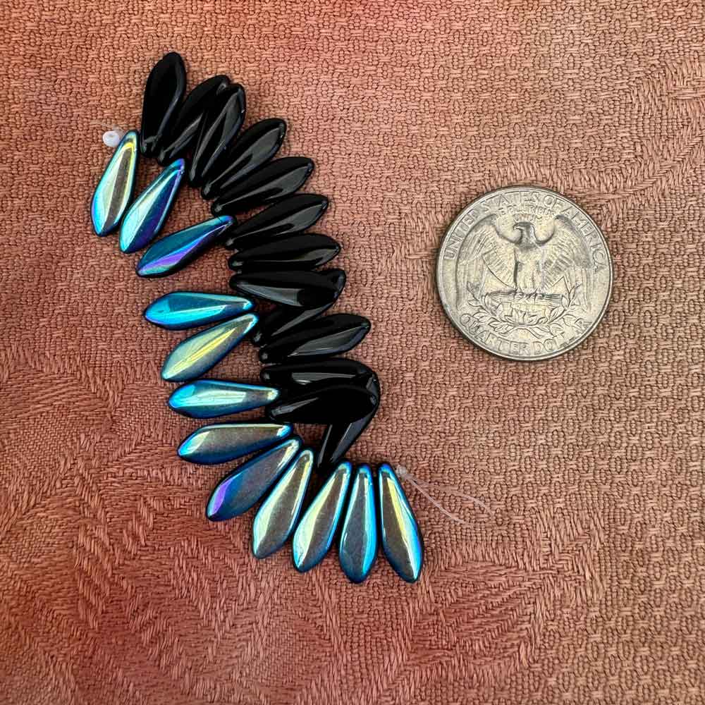 Glass Beads, Dagger Beads Black, iridescent