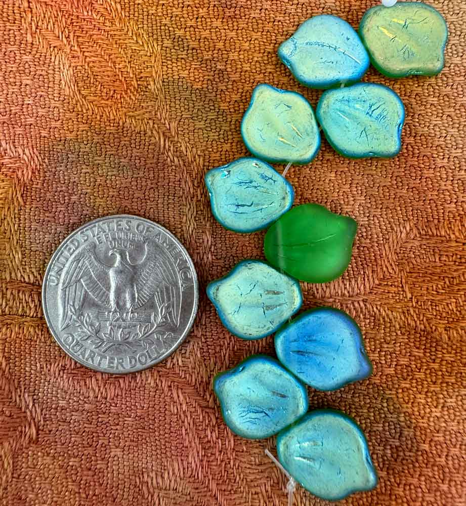 Glass Beads, Kelly Green ghost Leaf Beads