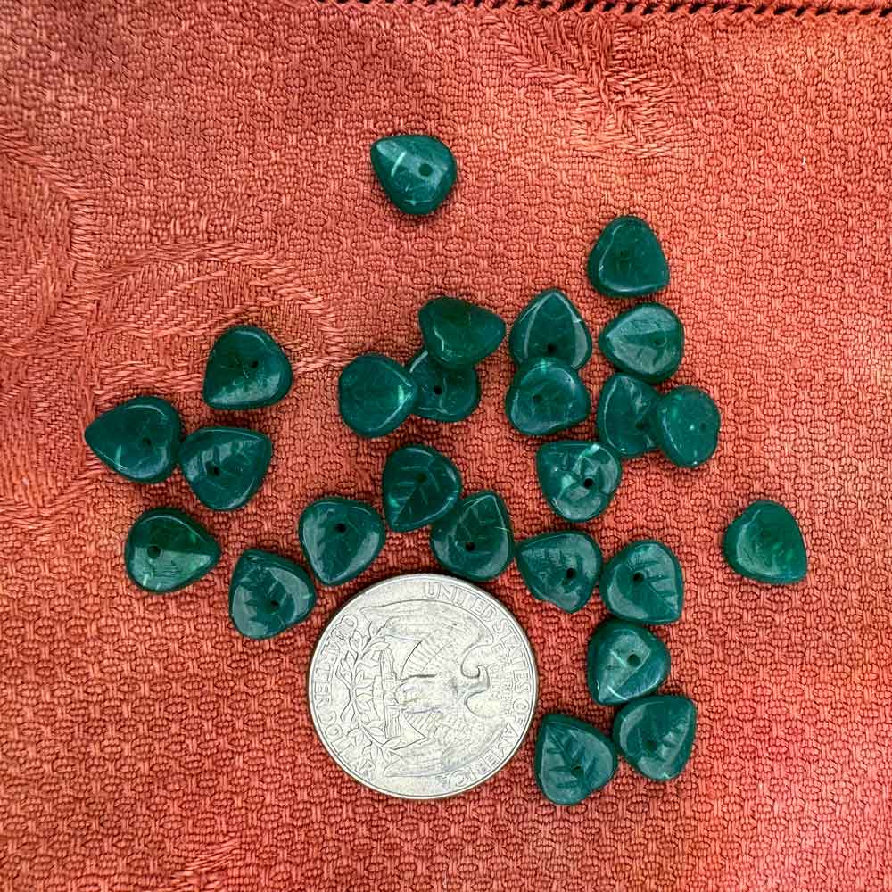 Glass Beads, Opaque Green Leaf Beads