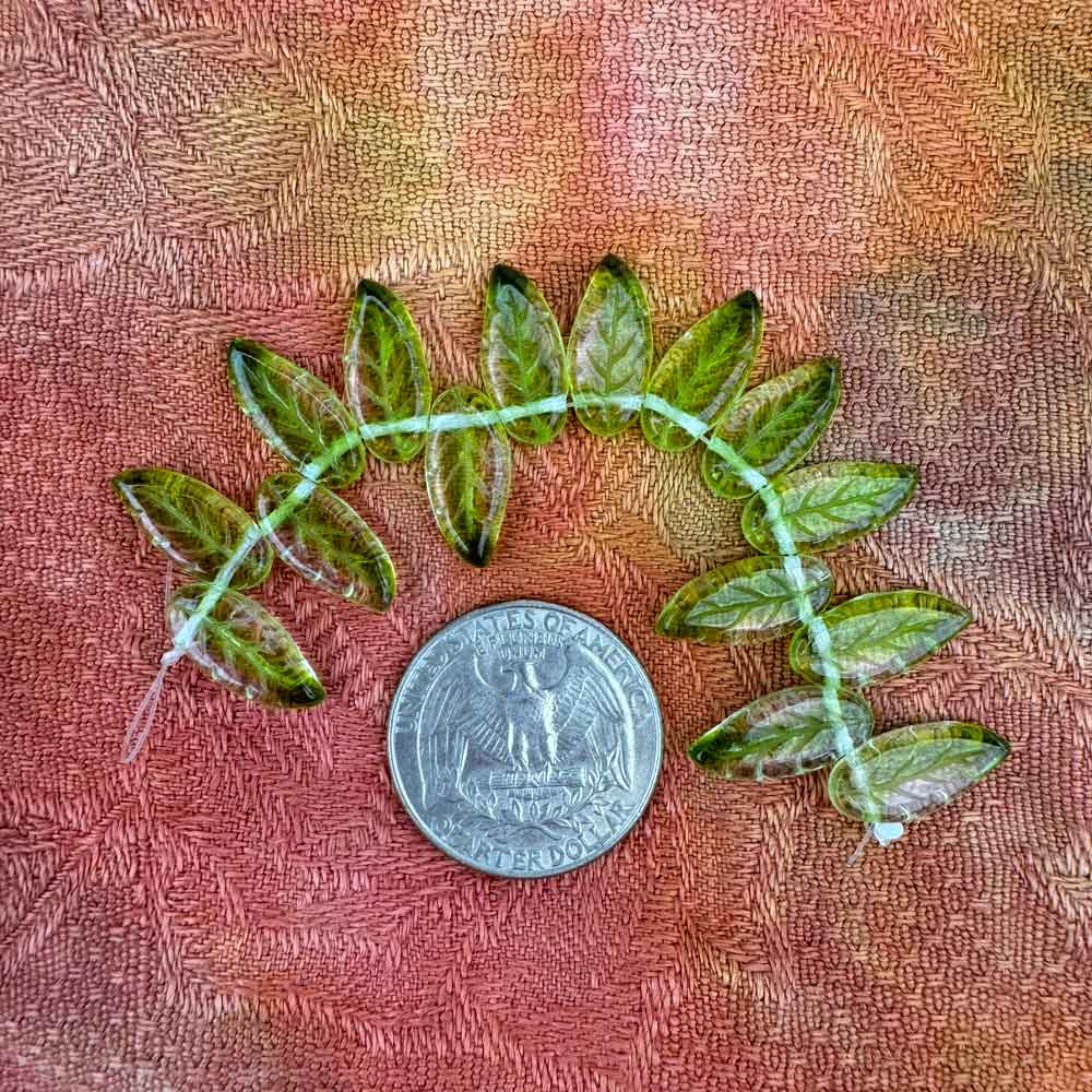 Glass Beads, Translucent Green Leaf Beads