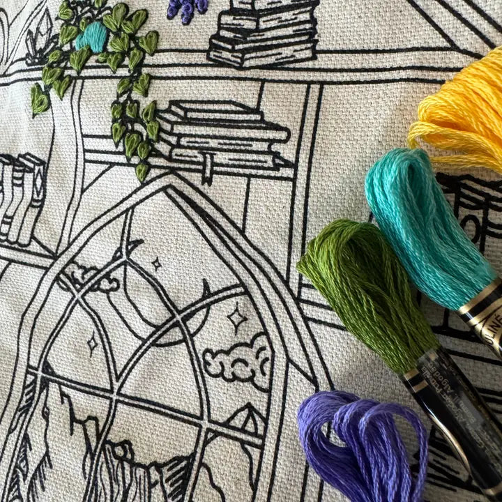 Book Dragon Tote Bag Embroidery Kit
