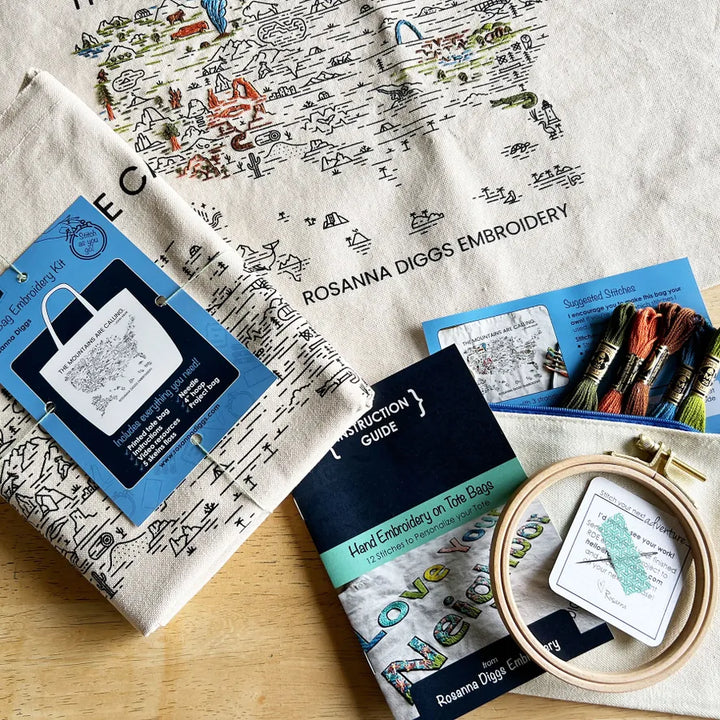 The Mountains are Calling Tote Bag Embroidery Kit
