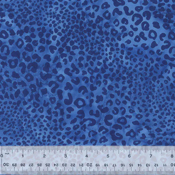 Blue leopard print fabric swatch