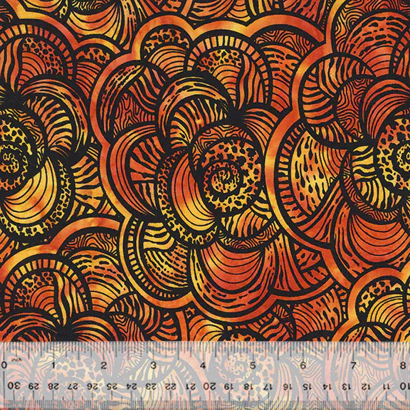 Orange & black batik fabric with abstract design, 9209Q-2-1-015Ud000004Y4zmIAC.