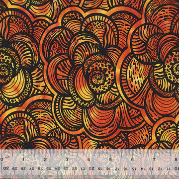 Orange & black batik fabric with abstract design, 9209Q-2-1-015Ud000004Y4zmIAC.