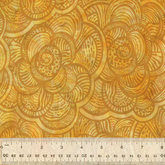 Golden batik fabric with floral pattern