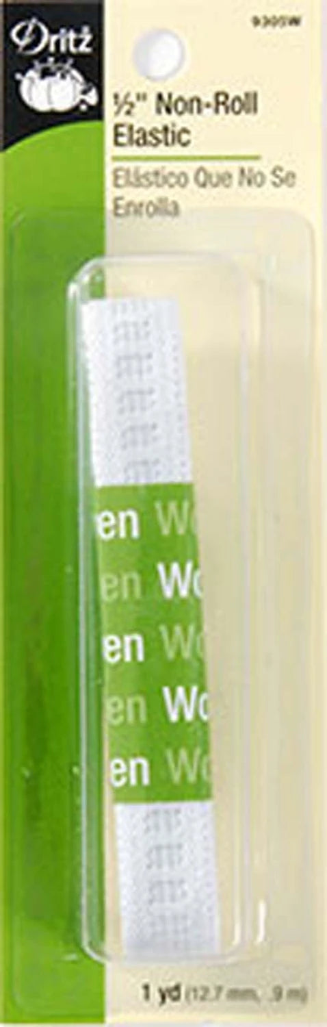 White Ribbed Non-Roll Elastic, 1/2in x 1yd