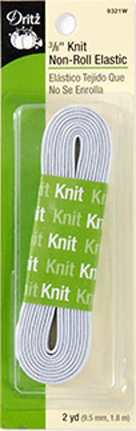 White Knit Non-Roll Elastic, 3/8in x 2yd
