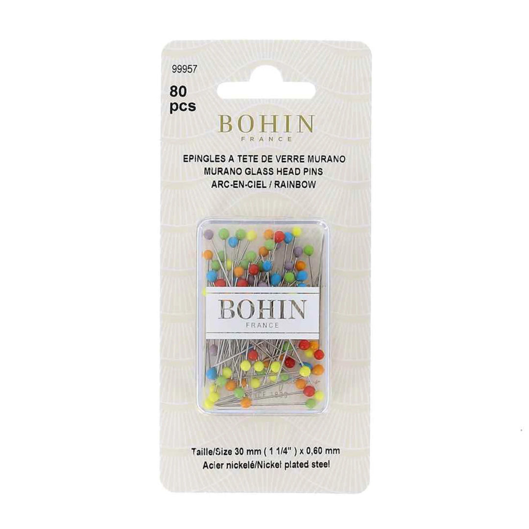 Bohin Glass Head Pins 1-3/16in, 80 Pins